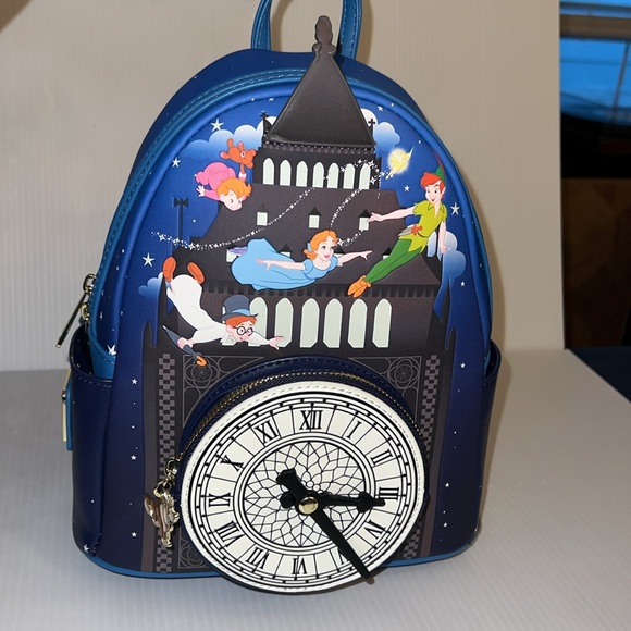 Loungefly Peter Pan Neverland Flight Clock Tower Disney Mini Backpack & Wallet - Picture 2 of 13